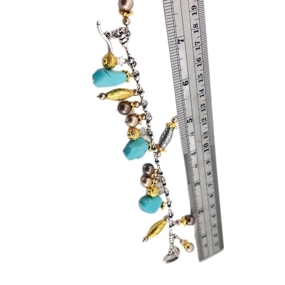 Vintage Signed Brighton Persiana Turquoise Crystal Gray Pearl Long Necklace set. - Picture 9 of 11